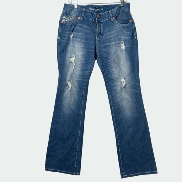 Ariya Bootcut Jeans Women Sz 13/14 Stretch Stitch Flap Distressed Western Grunge - Picture 1 of 16